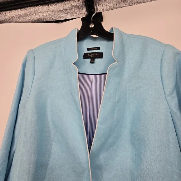 Talbots Aberdeen 100% Linen Blazer Jacket Women's Size 14P Stand Collar Lined - Picture 2 of 13